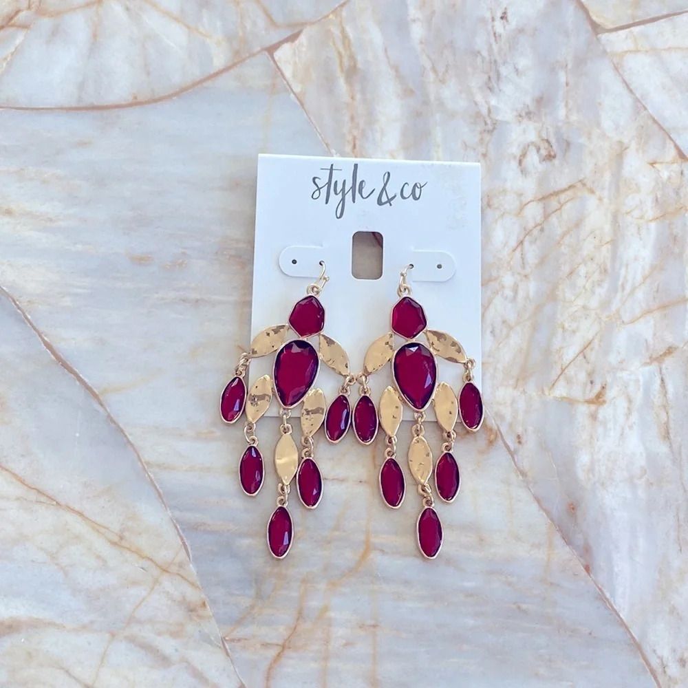Style & Co  Gold-Tone Red Stone Chandelier Earrings